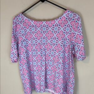 Talbots Plus Size Petite Scalloped Boat Neck Pima Cotton Print Top 1XP